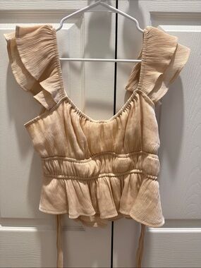 Altar'd State Beige Ruffled Peplum Crop Top